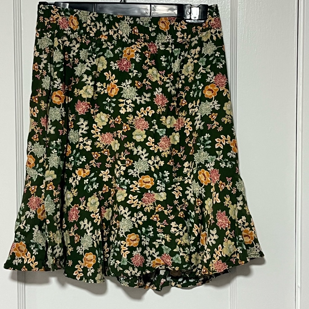 LOFT Floral A-Line Skirt in Green and Yellow